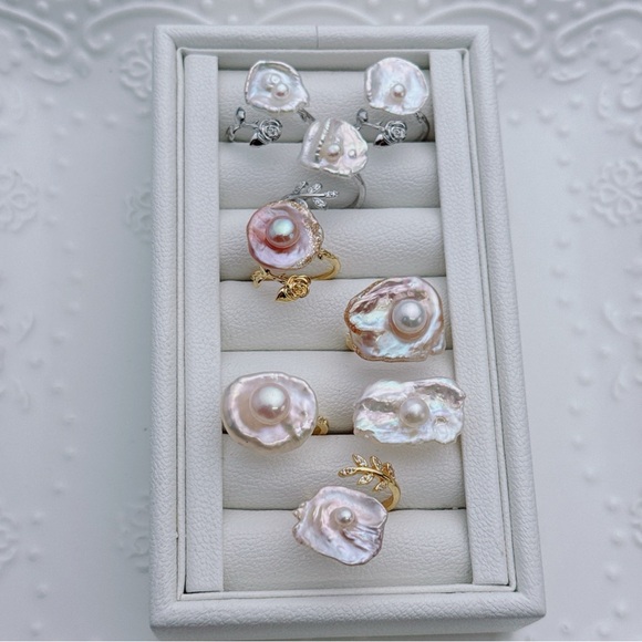 Pearl Jewelry - 26R293 Handmade Freshwater Baroque Pearl Adjustable Ring Freesize